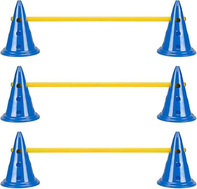 Navaris Dog Agility Equipment Set - Cone and Pole for Training and Exercise Jumps - Plastic Dog Agility Beginner Course - 6X Cones, 3X Poles