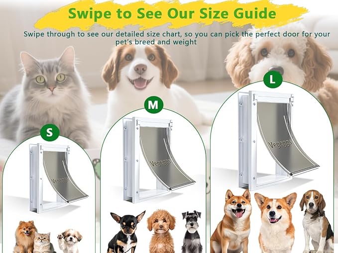 Dog Door Doggy Door Easy Install - Wood & PVC Doors & Walls，Dgooie Free Movement & Flexible Control - 2 Magnetic Flaps & Sliding Lock,Telescoping Frame,8 1/8" x 13 2/5" for Medium Dogs Up to 40 lb