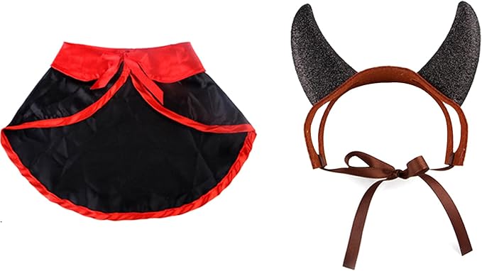 Lionheart glory Halloween Dog Costume with Hatband, Set Pet Wizard Cloak Vampire Devil Halloween Cloak Devil Clothes Outfit for Puppy Small Medium Dogs Cats Holiday Accessory Party