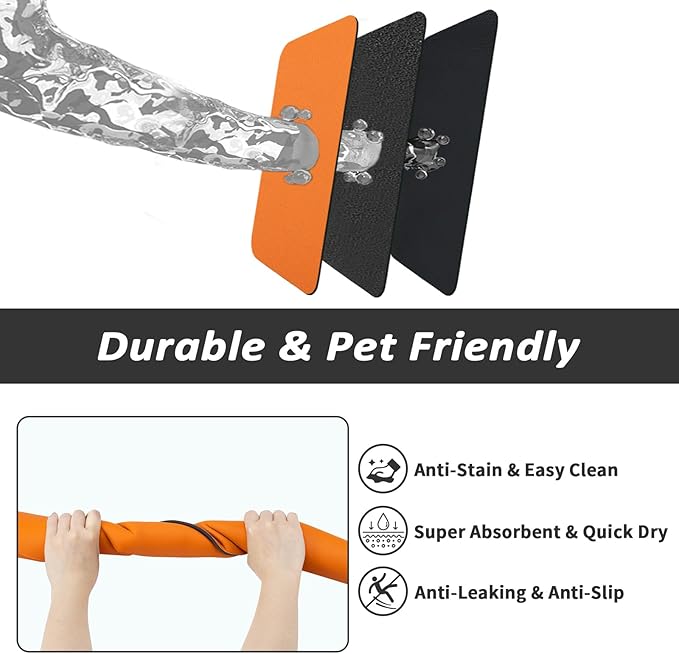 Dog Food Mat - Absorbent Cat Mat for Food and Water, No Stains Pet Feeding Bowl Mat, Easy to Clean Pet Placemats, Quick Dry Dog Water Dispenser Mat for Messy Drinkers | Orange 18"x34"