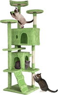70in Cat Tree Cat Climbing Tower with Scratching Post, Cats House Perch Kitten Tree Condo Wood Playhouse, Pet Trees Tower for Indoor Cats, Green