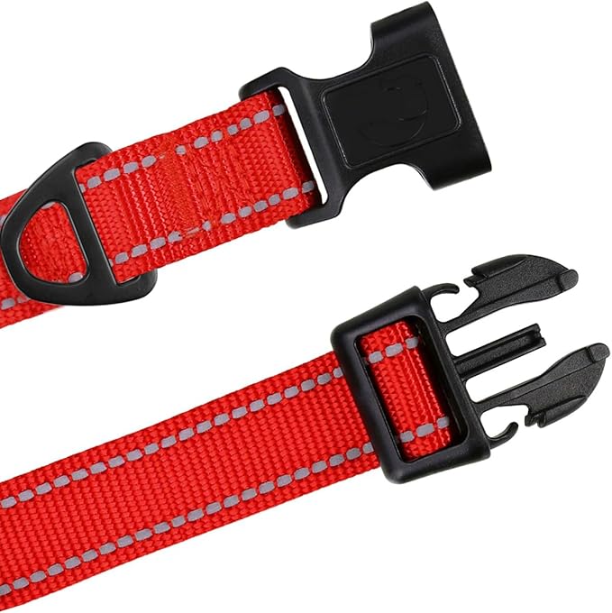 TagME Reflective Nylon Dog Collars, Adjustable Classic Pet Collar with Quick Release Buckle for Large Dogs, Red, 1.0" Width
