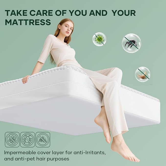 OhGeni 100% Waterproof Zippered Mattress Protector,Queen Size Mattress Encasement,Pet Hair & Bedwetting Resistant,Cooling Breathable Fitted Sheets,Non-Slip Deep Pocket,Washable Noiseless