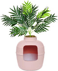 Good Pet Stuff Hidden Litter Box Planter, Decorative Cat Litter Enclosure with Carbon Filter, Artificial Plant, Easy Clean, Removable Liner, Round Style, Essentials Kit, Blush Pink