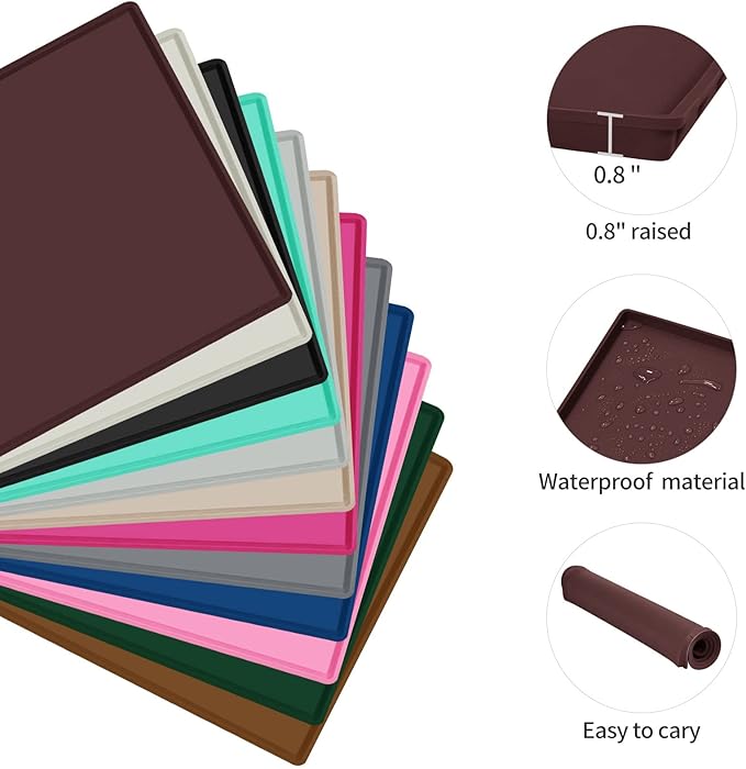 Dog Food Mat,Silicone Waterproof Food Tray,Non Slip Pet Bowl Mats Placemat,0.8" Raised Edge,Suitable for Most Small and Medium Sized Pets,28" x 18"
