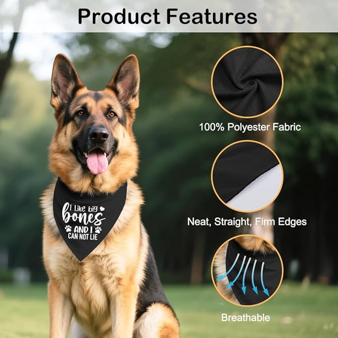 I Like Big Bones and I Can Not Lie Black Dog Bandana, Funny Bones Printing Accessories Decoration, Cute Pet Scarf Adjustable Photo Prop for Party, for Puppy Owner Pet Mom Dad
