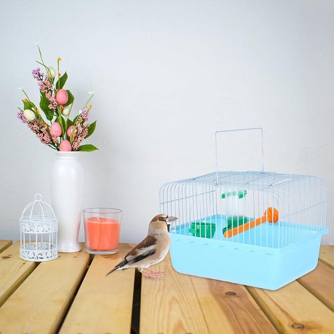 Portable Bird Cage for Travel with Perch Food Box and Water Dispenser Small Bird Carrier for Parrots Lovebirds 9.3X6.6X9.3 Inches