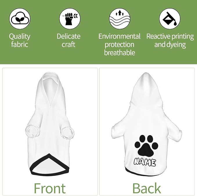 Custom Dog Hoodie Soft & Warm Design Your Own Personalized Photo Text Logo Name Dog Clothes for Puppy Sweatshirt Hooded for Small Medium Large Dogs Girl/Boy Cats White