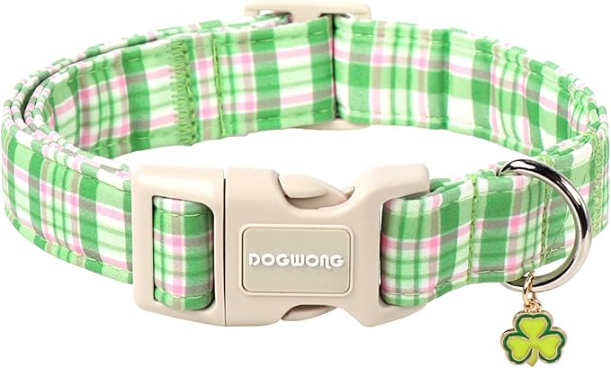 DOGWONG Pink Plaid Adjustable Pet Collar Comfortable Spring Summer Puppy Collar Cute Cotton Collars Durable Necklace Gift for Small Dogs,XS