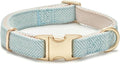Soft Cotton Hemp Dog Collar with Metal Buckle Adjustable Tweed Dog Collars for Small Medium Large Dogs(Blue,Large)