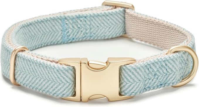 Soft Cotton Hemp Dog Collar with Metal Buckle Adjustable Tweed Dog Collars for Small Medium Large Dogs(Blue,Large)