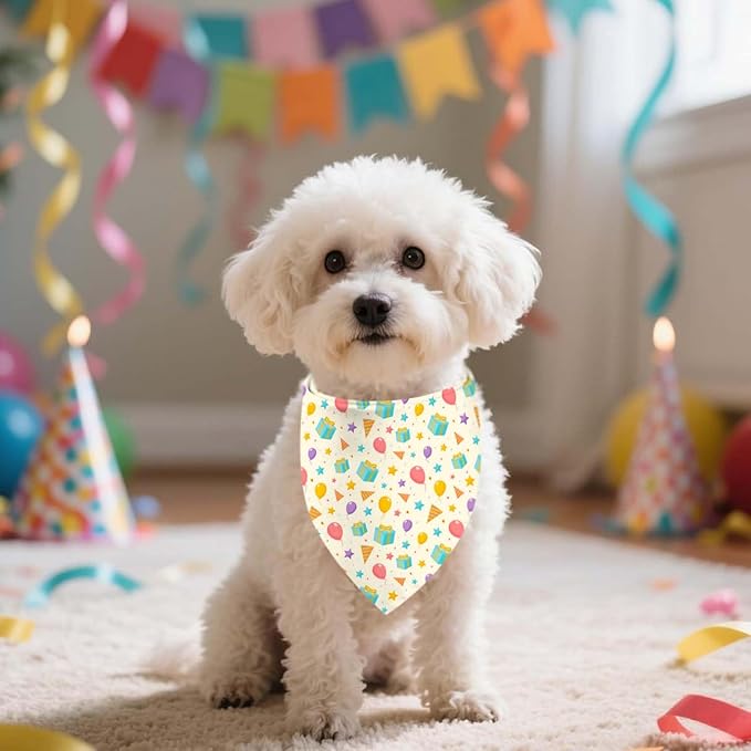 Birthday Dog Bandanas, Double Side Reversible Large Pet Bandanas, Celebration Adjustable Triangle Holiday Scarves for Dogs Girl Boy Pets