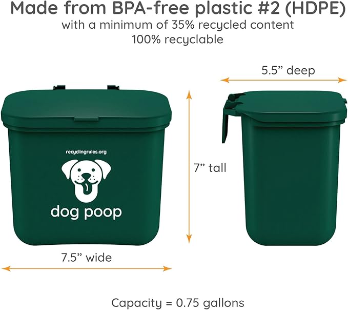 Small Hanging Wastebasket for Dog Poop in Green (Holds 7-14 Bags)