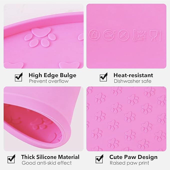 Dog Food Mat - Waterproof Dog Bowl Mat for Food and Water, Pet Food Placements with Edges, Nonslip Cat Feeding Mat for Protecting Floors (1Pack Pink)