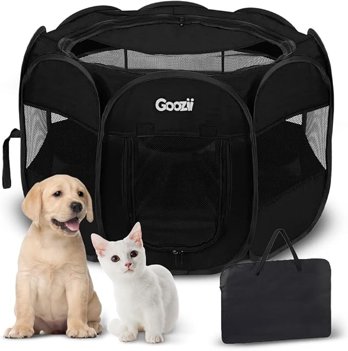 Foldable Portable Dog Playpen for Medium Dogs Indoor Outdoor, Big Dog Pet Playpen Tent Kennel Crate with Cover Enclosed for The House Puppies Bunny Exercise Travel Camping (Black, Large Size)