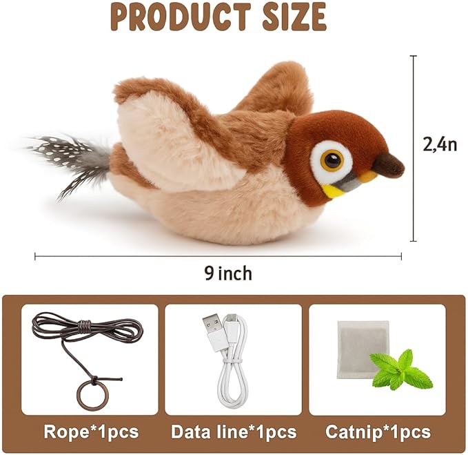 Flappy Flying Bird Cat Toy – Interactive Flapping & Chirping Bird Toy for Cats (Not Flying), Indoor Cat Toy for Exercise & Play, Durable Chew Toy for Bored Cats, Catnip Toy for Kitten or Small Dogs