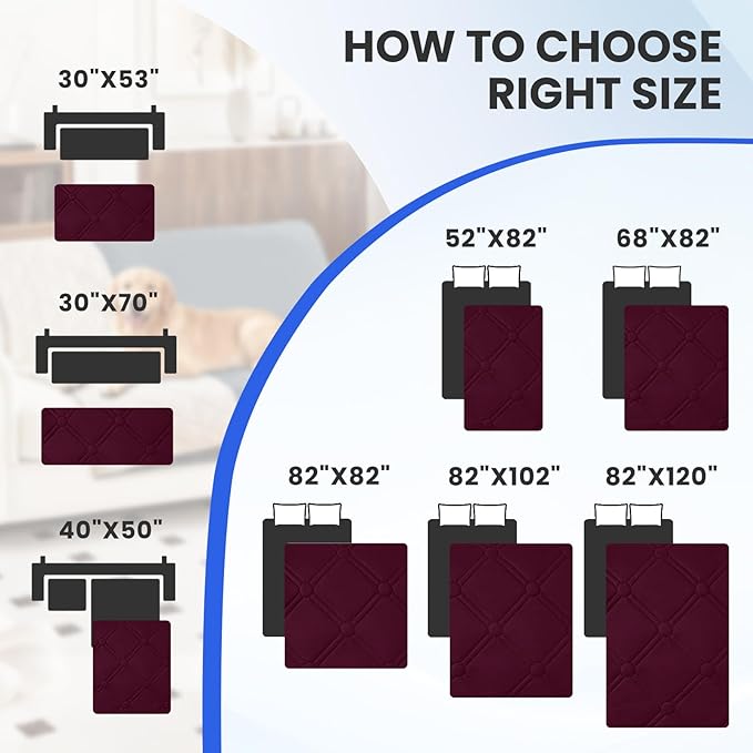 Waterproof Dog Bed Cover Pet Blanket, Soft Couch Cover for Dogs Washable, Non-Slip Dog Blanket Protect Furniture Couch Sofa Car for Puppy Large Dogs Cat Christmas (30x70 Inch, Burgundy)
