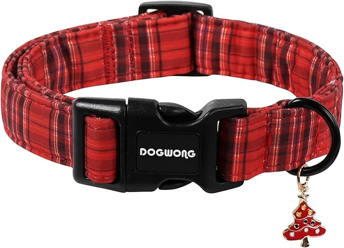 DOGWONG Christmas Plaid Dog Collar, Cute Adjustable Red Tartan Collar, Red Grid Dog Collar with Strong Plastic Buckle for Small Medium Large Dogs,S