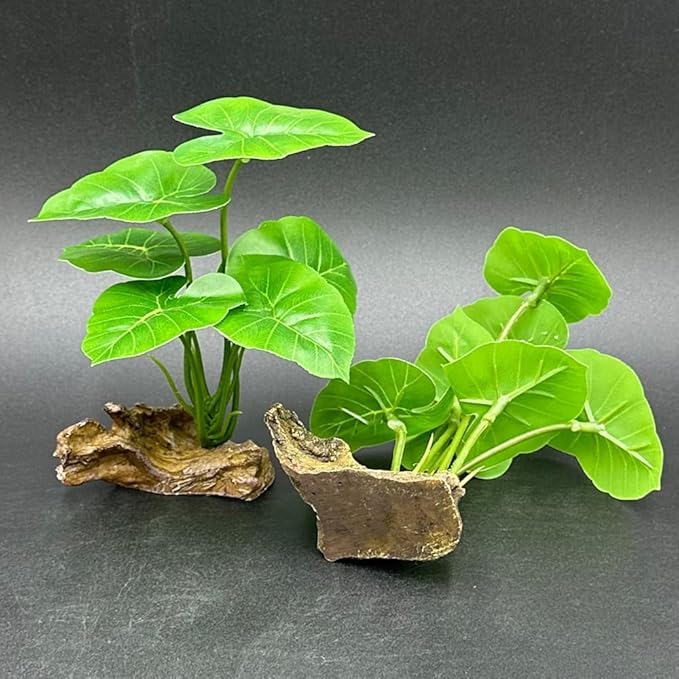 Smoothedo-Pets Fish Tank Decor Aquarium Decorations Ornaments Betta Leaf pad Hammock 6inch Plastic Artificial Plant Goldfish Fish Hides Small Tank/Reptiles Plants Driftwood (Green-Type-A-Set)