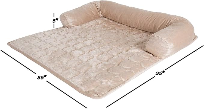 Couch Cover for Dogs – 35x35 Pet Furniture Protector with Memory Foam Bolster, Quilted Fabric, Non-Slip Water-Resistant Base Layer by PETMAKER (Beige)