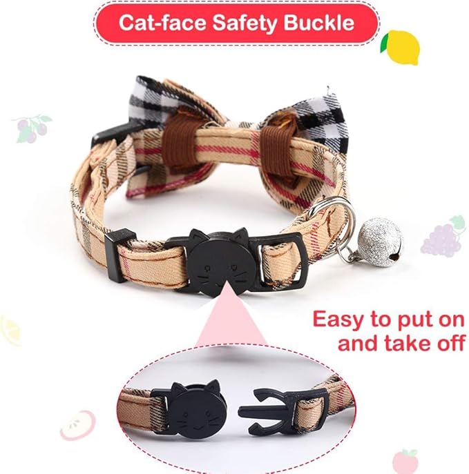 SuperBuddy Cat Collars Breakaway with Cute Bow Bell - 2 Pack Kitten Collar Plaid Cat Collar with Removable Bowtie Cat Collar for Cats Kittens…