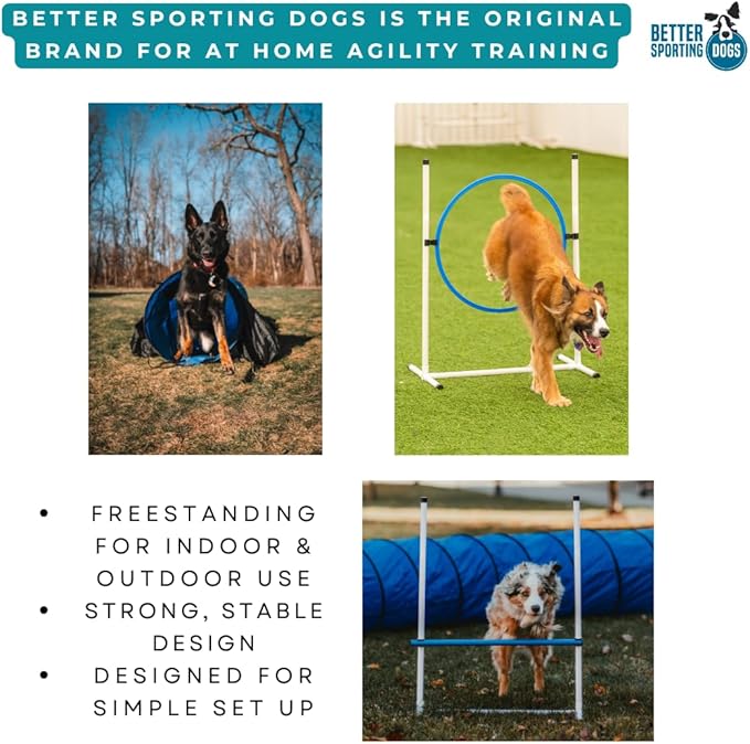 Better Sporting Dogs Complete Starter Agility Set for Dogs | 5 Piece Dog Agility Kit | Agility Jump | Tire Jump | Weave Poles | 10’ Tunnel with Sandbags | Pause Box