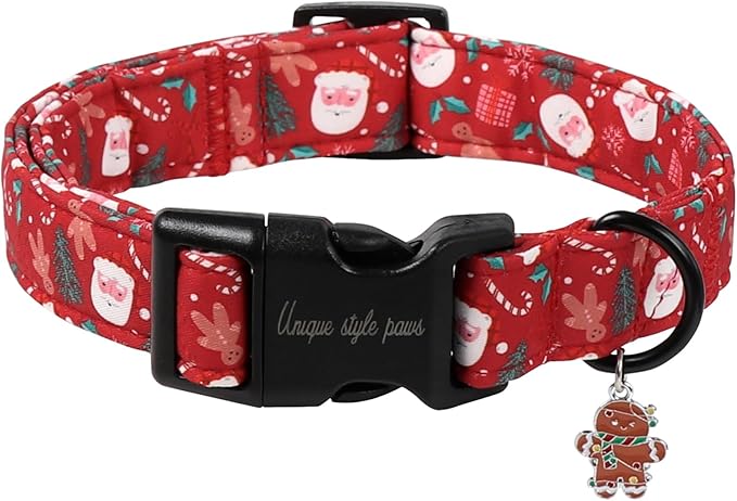 Christmas Dog Collar, Unique Style Paws Santa Claus Dog Collar for Christmas Comfortable Red Pet Collar with Lightweight Plastic Buckle for Holiday, Fancy Dog Gift