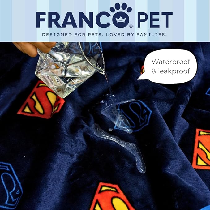 Franco Pet Superman DC Comics Super Soft Cozy Waterproof Sherpa-Backed Blanket Throw for Large Dogs, Couch/Bed/Car, 50x60 (Officially Licensed Product)