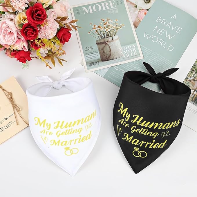 SZEE Wedding Decorations for Pets, 2 Pack My Humans are Getting Married Dog Bandanas, Engagement Party Decorations, Wedding or Engagement Gift for Couples, Dog Wedding Bandanas (Gold, XL)