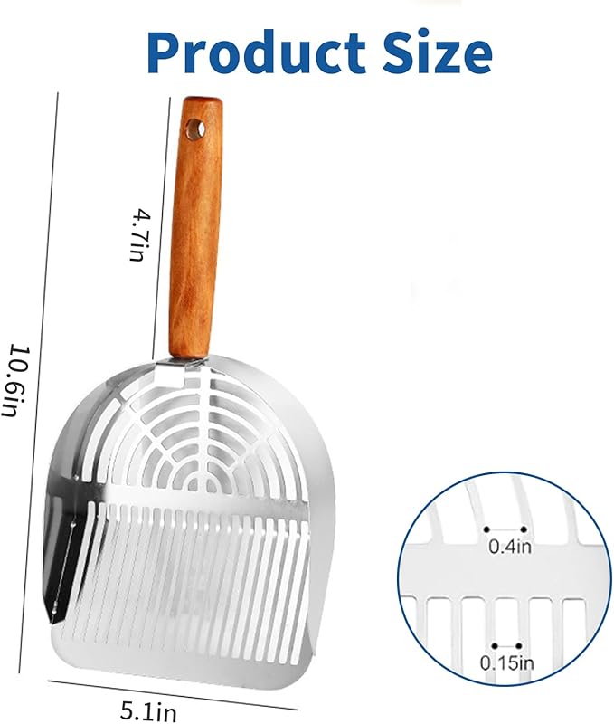 Stainless Steel Metal Cat Litter Scoop with Holder,Heavy Duty Litter Scooper & Speed Sifter,Dual-Width Holes for Quick Cleanin,Suitabla cat Scooper for Cat Litter Box,Durable, Heavy Duty