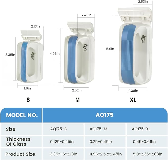 AQQA Aquarium Magetic Glass Cleaner Brush with 2 Detachable Scrapers Floating Fish Tank Cleaning Tools Algae Scraper for 0.25-0.45 inch Thick Glass/Acrylic Tanks (Medium)