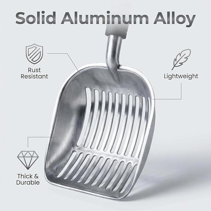 Heavy Duty Cat Litter Scoop with Holder, Stainless Steel Kitty Litter Scooper Caddy for Litter Box, Aluminum Speed Sifter Captures All Clumps