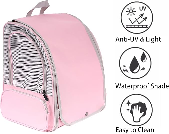 Bird Carrier Backpack with Wooden Stand Perch, Vented and Breathable Bag to Carry Parakeet Cockatiel Conure Parrot (Pink, Bird Backpack)
