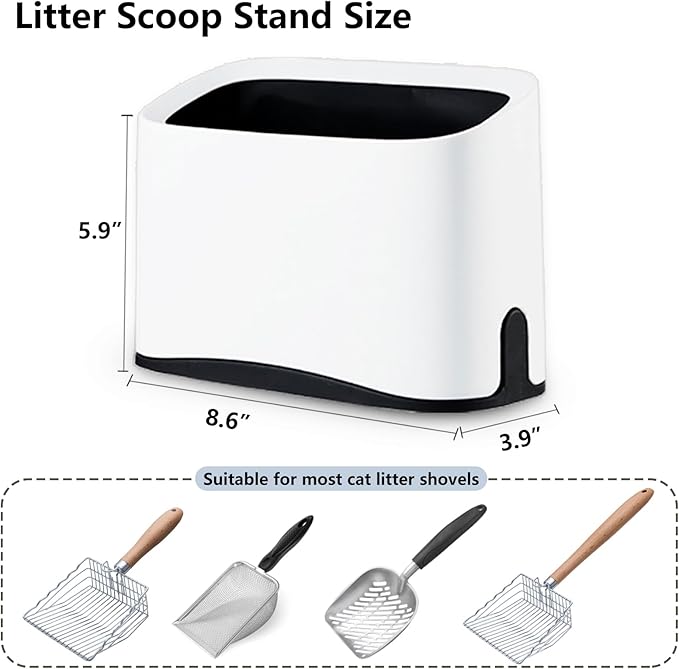 Cat Litter Scoop Holder, Universal Scooper Storage for Most Kitty Poop Shovel, Double-Layer Removable Pet Pooper Holder for Plastic/Metal Waste Scoops, Durable Fashion Desktop Trash Can, White