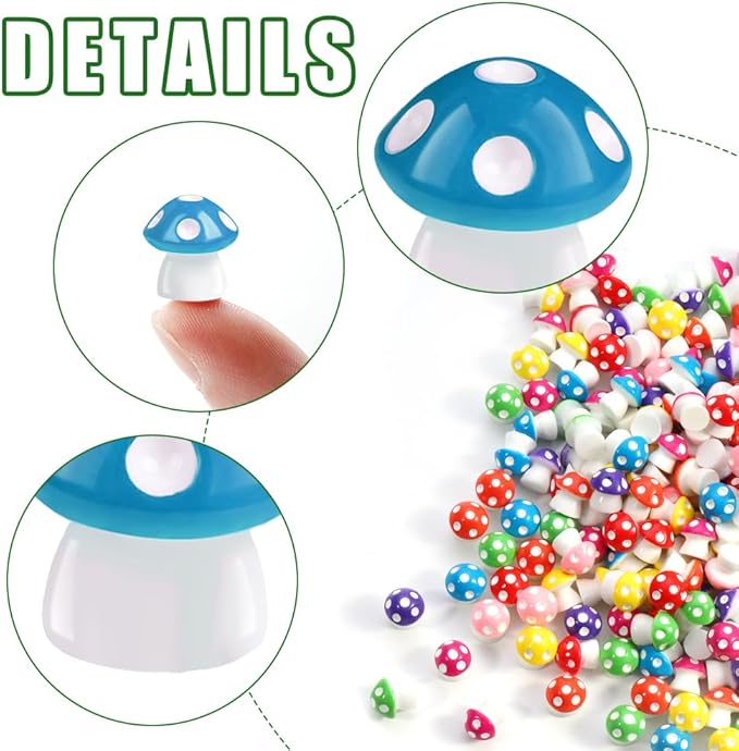 DIYDEC 100pcs Mini Resin Mushroom 8 Colors Small Mushrooms Figures Tiny Resin Mushrooms Plastic Little Miniature Mushrooms Bulk for Dollhouse Decor Micro Fairy Garden Landscape Aquarium Tiny Toys