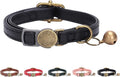 THAIN Leather Cat Collar with Bell Breakaway- Adjustable, Durable, Retro Bell fit Most Cats and Kittens (Black)