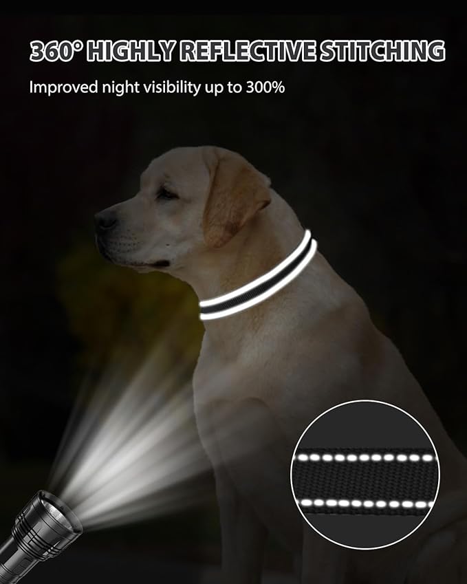Joytale Large Dog Collar, Reflective and Adjustable Nylon Pet Collar with Quick-Release Buckle for Large Dogs, Black, L