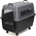 SportPet Airline Compliant X-LARGE 32.25" Travel Dog Kennel-Durable Plastic Airline Pet Carrier w/Removable Wheels & Food Bowls, Collapsible Indoor/Outdoor Dog Kennel, Dogs up to 32"L & 23"H-Dark Gray