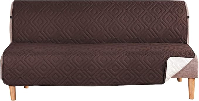 H.VERSAILTEX Futon Cover Reversible Sofa Slipcover Furniture Protector Water Resistant 2 Inch Wide Elastic Straps Sofa Bed Pets Kids Dog Cat Fit Sitting Width Up to 70"(Futon, Brown/Beige)