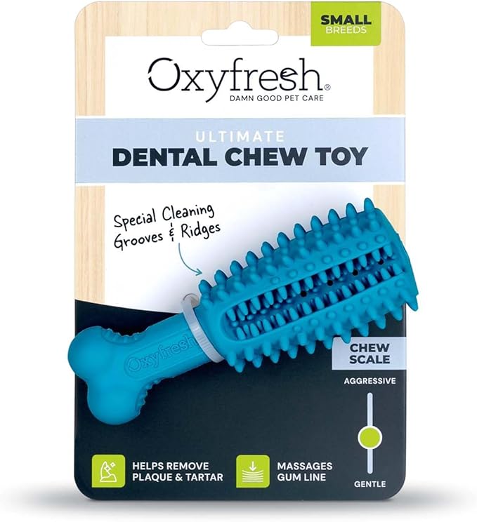 Oxyfresh Dog Dental Chew Toy - Best Dog Teeth Cleaning Toy – A Simple Bite and Brush Toy That Helps Remove Plaque, Cleans Teeth & Freshens Breath Without Brushing - Small