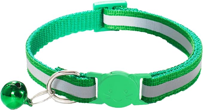 2 Pack Breakaway Cat Collars with Bells, Reflective Design and Claw Print Design, Safety Buckle, Adjustable 7.5-12.5 Inches for Kittens & Cats (Green)