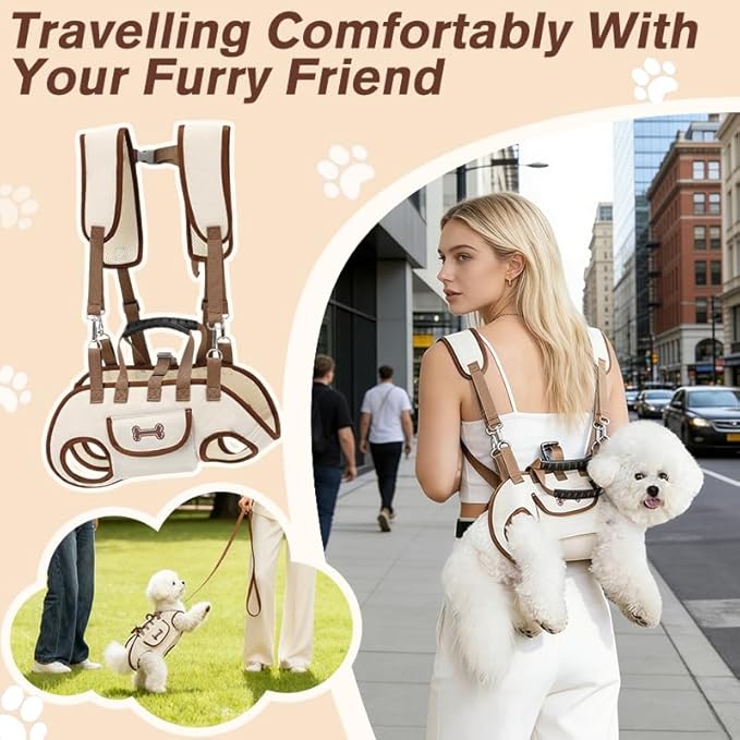 Dog Backpack Carrier for Small Dogs,Dog Lift Harness Adjustable Padded Breathable with Small Pet Treat Bag Straps for Disabled, Joint Injuries, Cars,Outdoor Hiking Pet（XL 19-28lb）