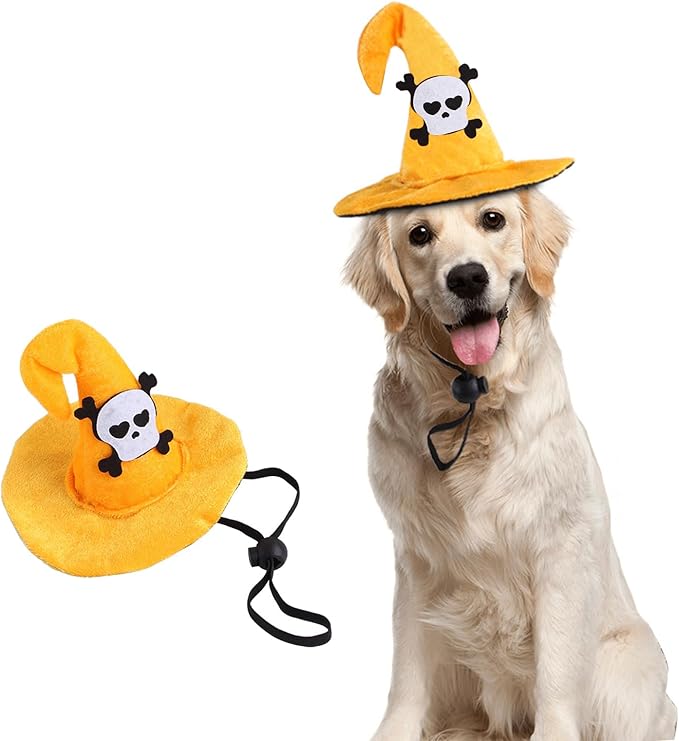Lionheart glory Halloween Dog Hat Skull Headdress Funny Adjustable Soft Cute Pet Headgear Witch Hat for Dog Cat Dog Party Accessories Costume