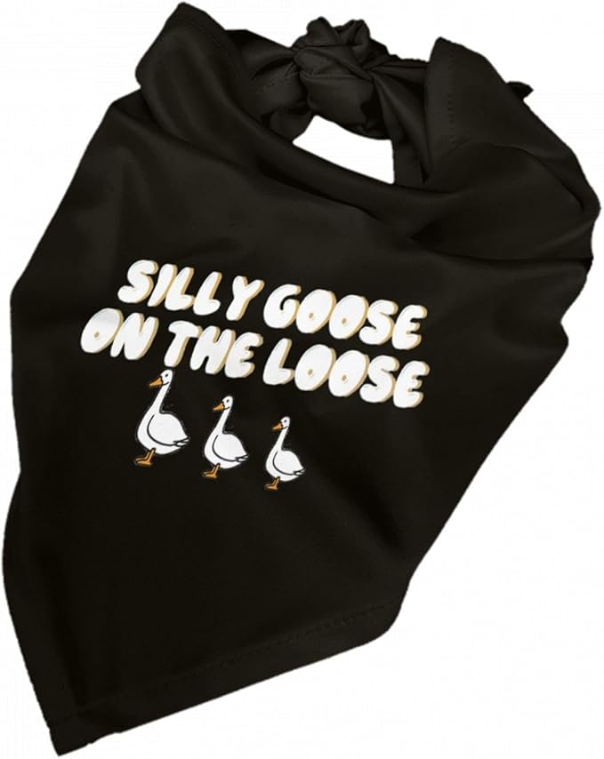 Silly Goose on The Loose Triangle Dog Bandana,Summer Bandana Funny Triangle Dogs Scarf Handkerchief Soft Adjustable Puppy Bandanas (Black)