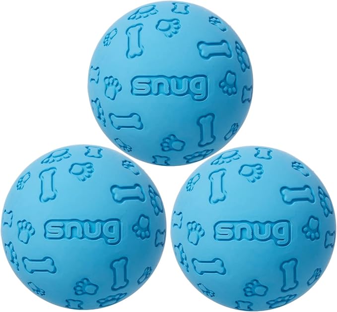 Snug Rubber Dog Balls for Small and Medium Dogs - Tennis Ball Size - Virtually Indestructible (3 Pack - Blue)