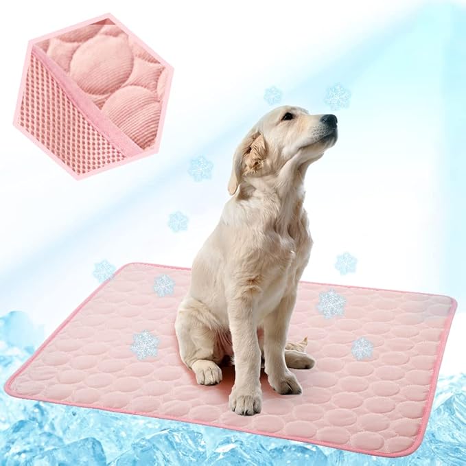 Washable Dog Cooling Mat Ice Silk Cooling Mat for Dogs Pet Self Cooling Pad Blanket Dog Cooling Pad for Indoor & Outdoor Car Seats (Pink, 28x22 in)