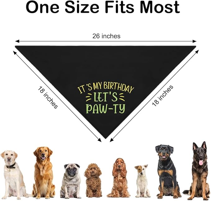 It's My Birthday Let's Paw-ty Black Dog Bandana, Cute Pet Birthday Bandana Gifts for Dog Lover Pet Owner, Pup Scarf Accessory Decor Photo Shoot for Pup Adoption Celebration Doggie Playdate