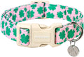 DOGWONG St. Patrick's Day Dog Collar, Pink Lucky Clover Shamrock Dog Collar Soft Durable Adjustable Costume Lucky Charm Puppy Collar for Small Medium Large Dog