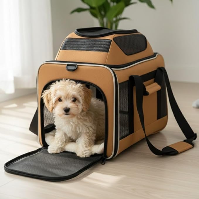 Cat Carrier Dog Carrier Airline Approved, Pet Carrier for 2 Cats Small Medium Dogs, Soft Cat Carrier 18x15x15 with Foldable Bowl & Washable Pad, TSA Approved Dog Carriers by Luniko Shop (Orange)