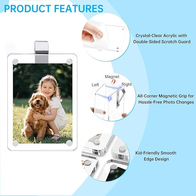 2 Pack Magnetic Car Visor Photo Holder – Personalized Acrylic Clip for Family, Pets, Travel Pictures – Easy Snap-On Car Accessory for Sun Visor (2 Pack, 3.5''x4.4'')